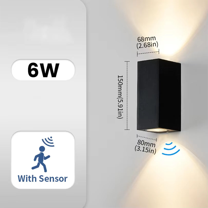 Indoor Outdoor Led Wall Lights IP66 Waterproof up down LED 6W Led Wall Lamp Surface Mounted Garden Porch Sensor LED Light